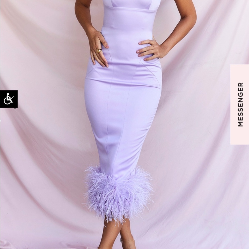 Lavender Feather Hem Bodycon Dress by House of CB